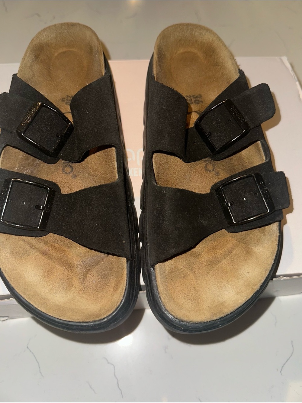 Papillio Birkenstock Women's Arizona Platform Sandals Black Leather Size 36